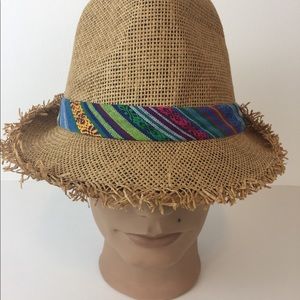 Paper Weaved Fedora Hat Mexico Inspired  22 3/4"
